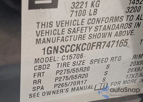 2015 Chevrolet Tahoe Ltz from USA, damaged, VIN 1GNSCCKC0FR747165